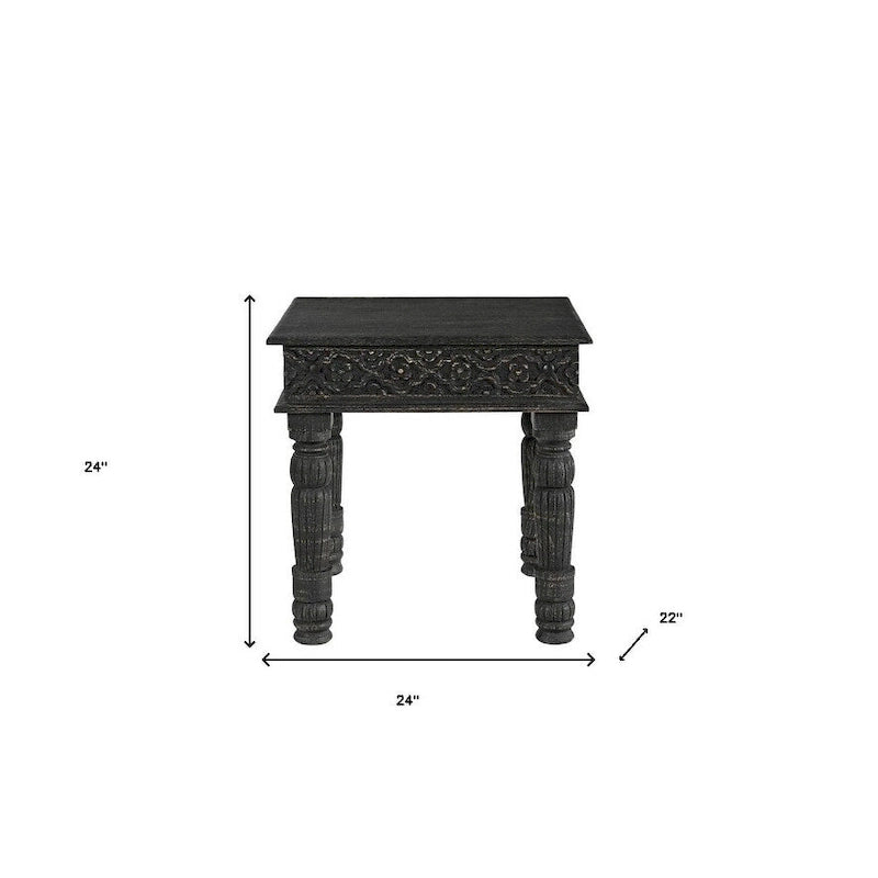 HomeRoots Table d'appoint en bois massif patiné noir de 24 po - 24 po