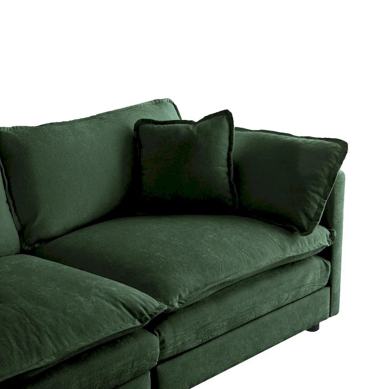 Canapé-lit sectionnel modulaire 4 pièces en chenille avec pouf