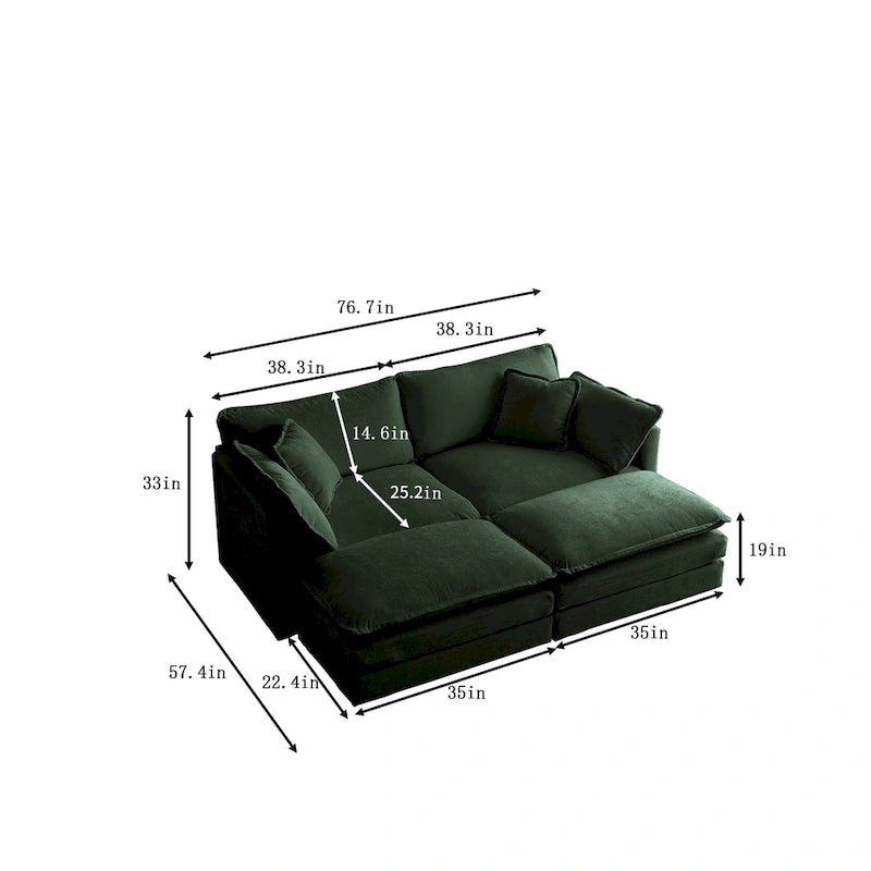 Canapé-lit sectionnel modulaire 4 pièces en chenille avec pouf