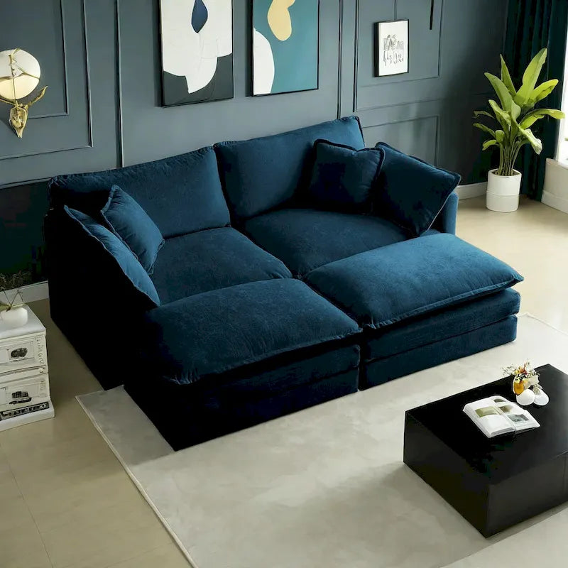Canapé-lit sectionnel modulaire 4 pièces en chenille avec pouf