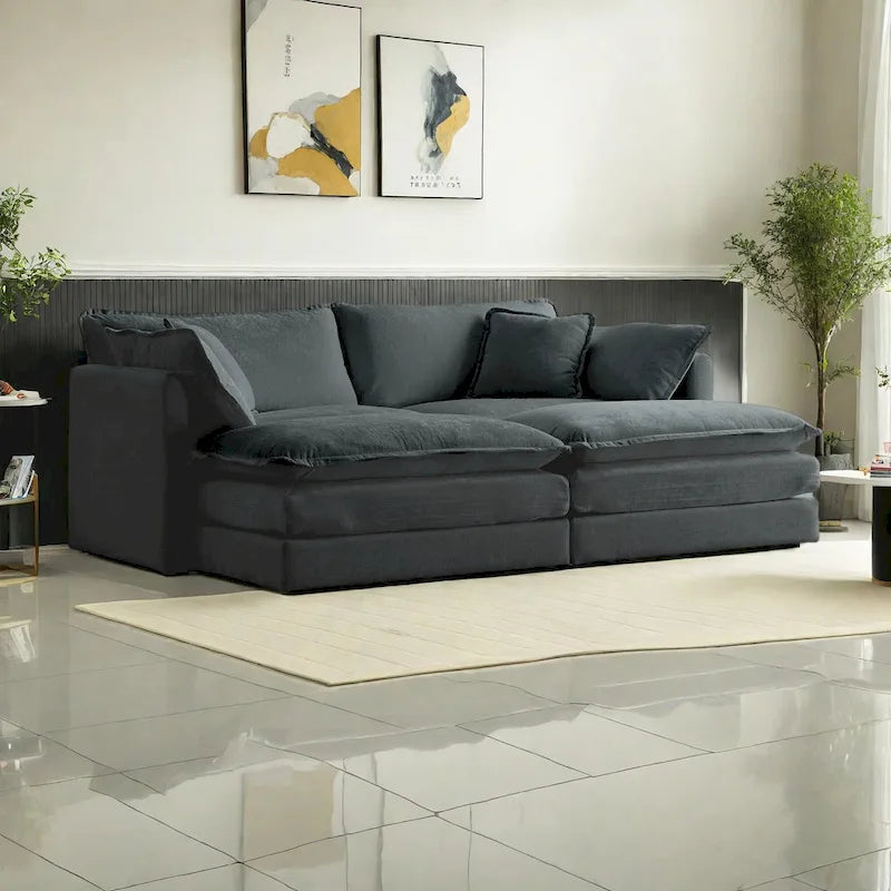 Canapé-lit sectionnel modulaire 4 pièces en chenille avec pouf