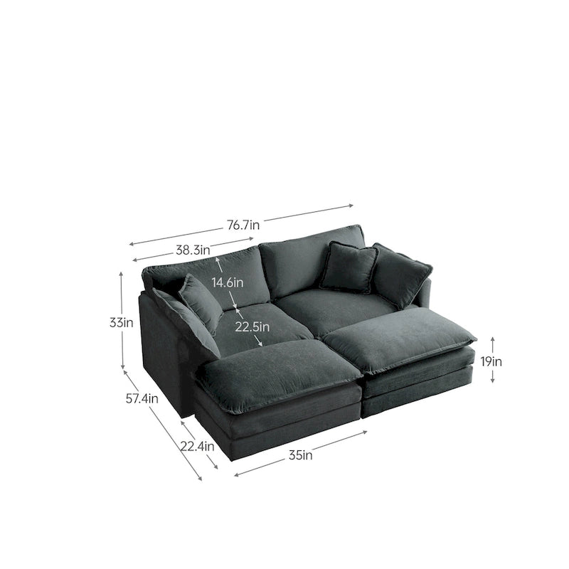 Canapé-lit sectionnel modulaire 4 pièces en chenille avec pouf