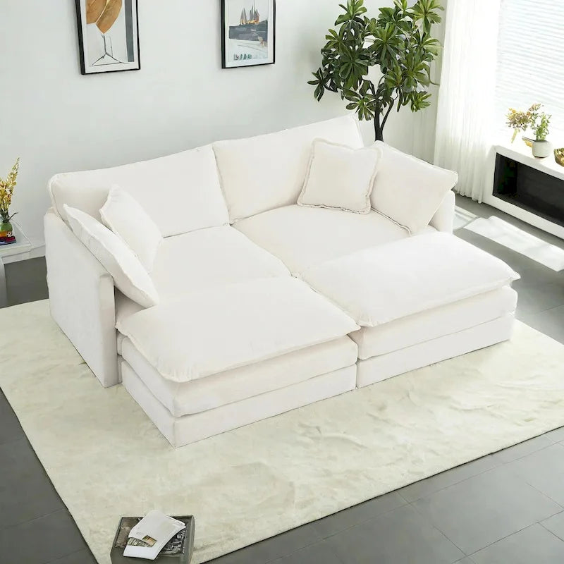 Canapé-lit sectionnel modulaire 4 pièces en chenille avec pouf