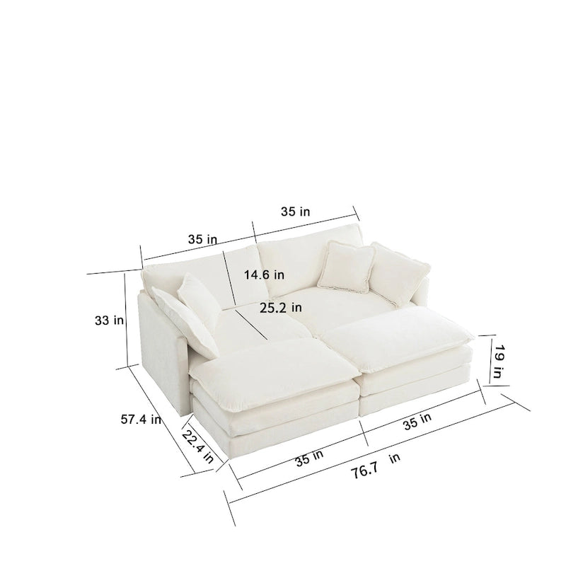 Canapé-lit sectionnel modulaire 4 pièces en chenille avec pouf