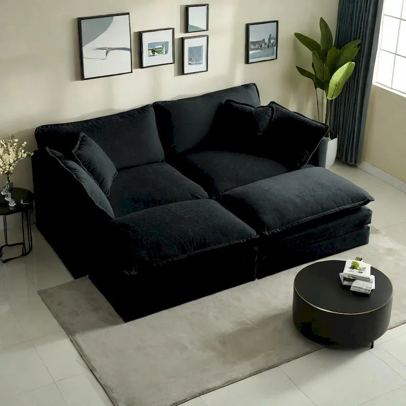 Canapé-lit sectionnel modulaire 4 pièces en chenille avec pouf