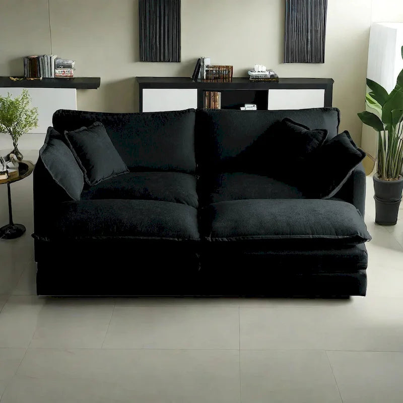 Canapé-lit sectionnel modulaire 4 pièces en chenille avec pouf