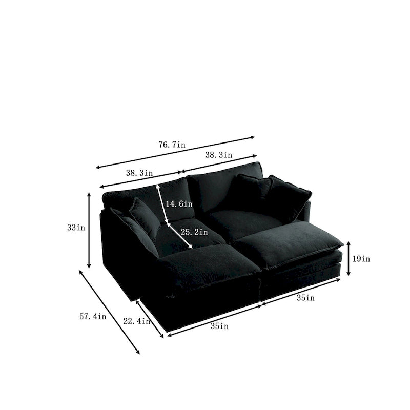 Canapé-lit sectionnel modulaire 4 pièces en chenille avec pouf