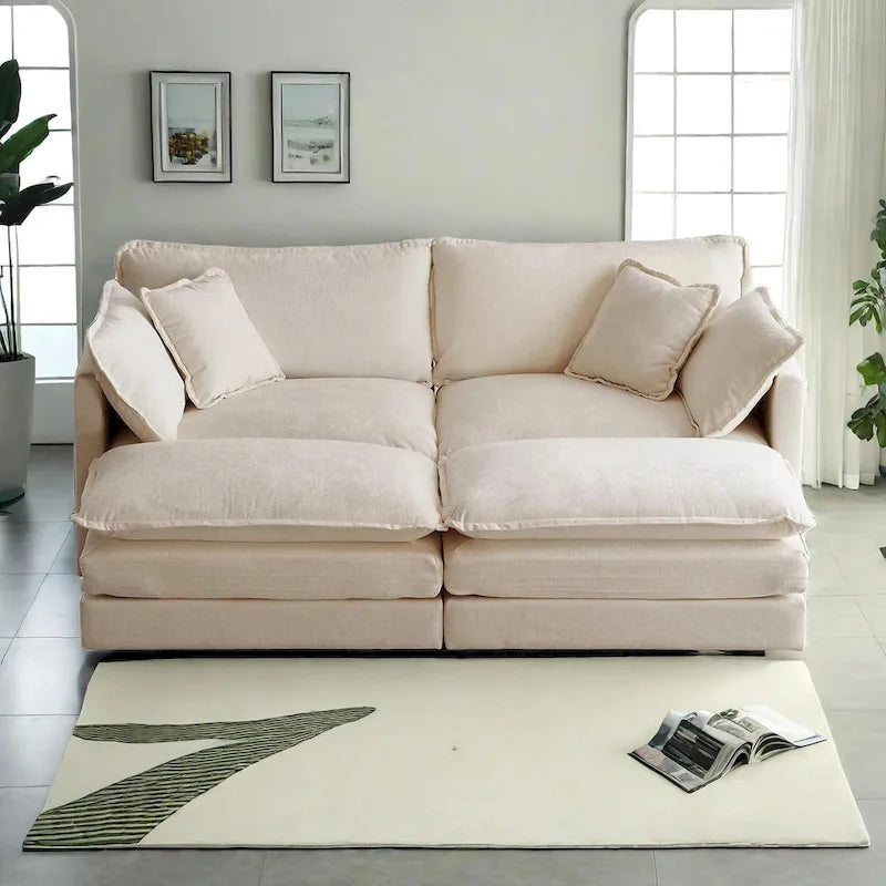 Canapé-lit sectionnel modulaire 4 pièces en chenille avec pouf