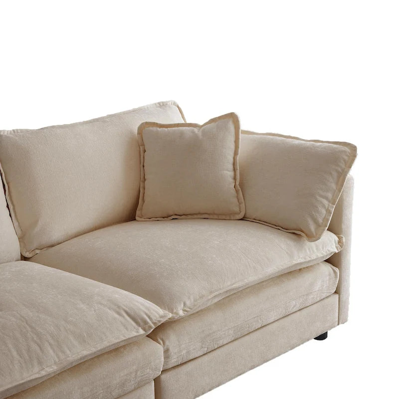 Canapé-lit sectionnel modulaire 4 pièces en chenille avec pouf