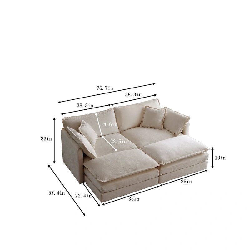 Canapé-lit sectionnel modulaire 4 pièces en chenille avec pouf