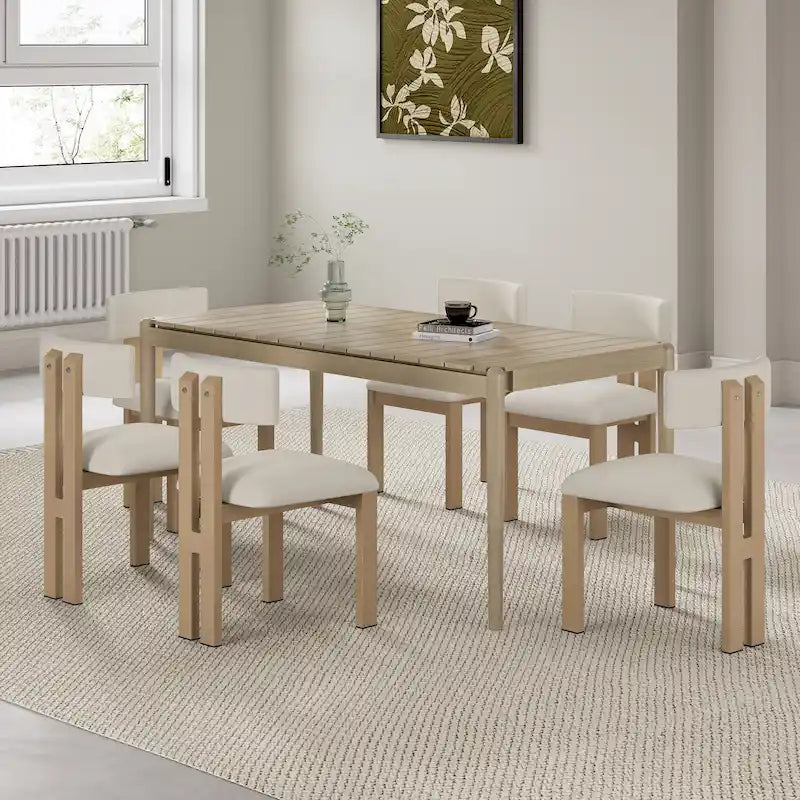 Ensemble de salle à manger en bois 7 pièces – Table extensible avec 6 chaises rembourrées