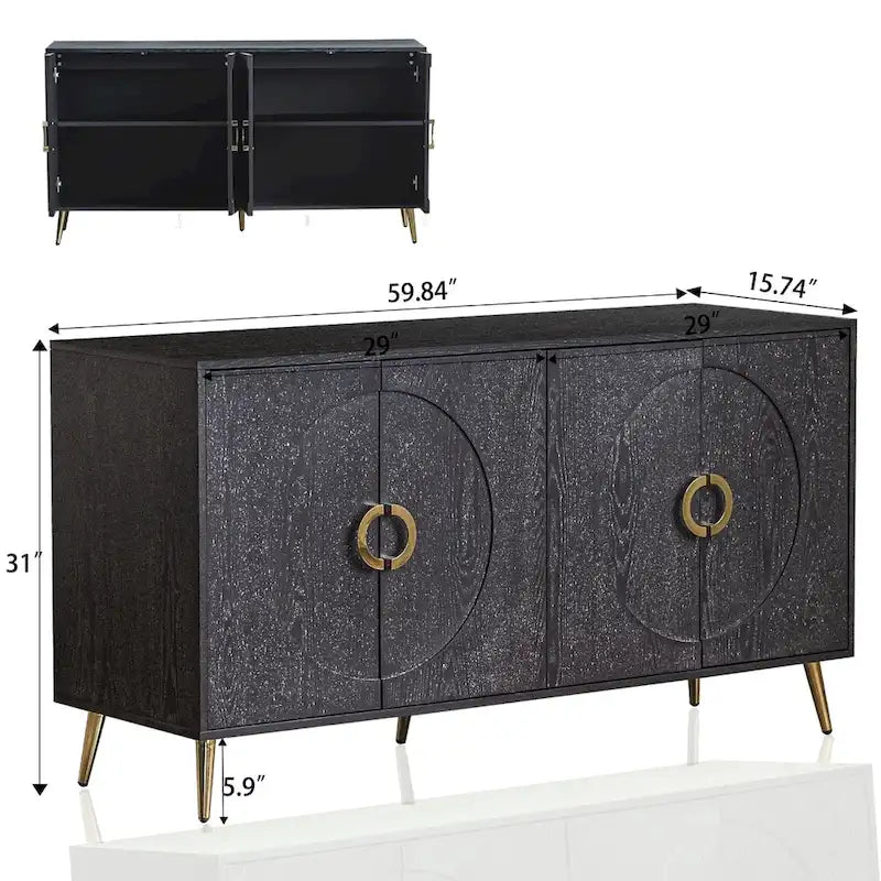 Meuble de Rangement à 4 Portes Champagne avec Pieds en Métal