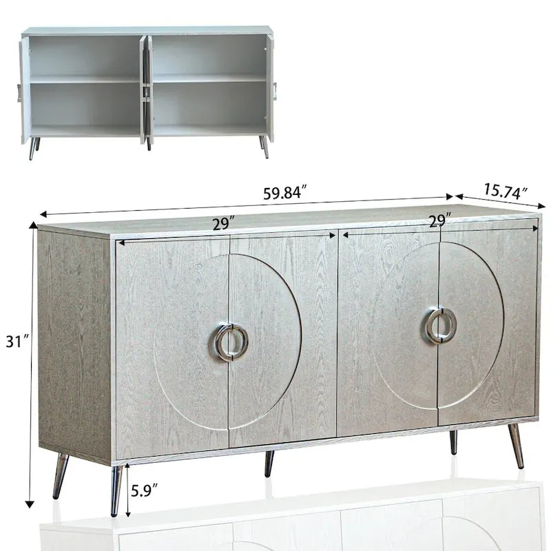 Meuble de Rangement à 4 Portes Champagne avec Pieds en Métal