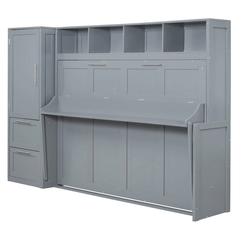 Lit escamotable intelligent double/queen avec armoire et rangement, système peu encombrant