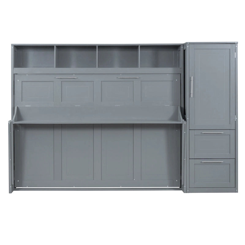 Lit escamotable intelligent double/queen avec armoire et rangement, système peu encombrant