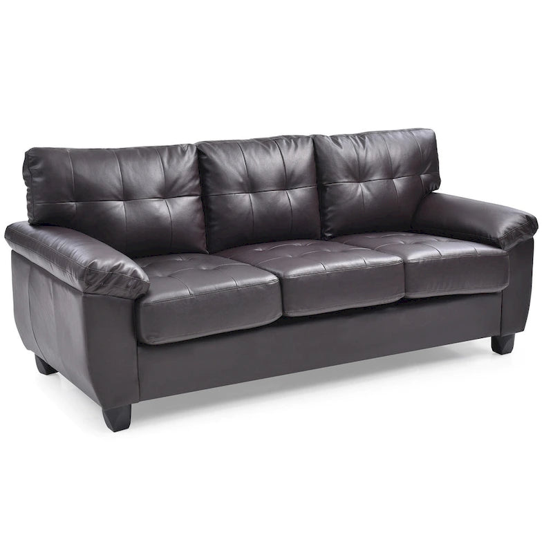 Canapé touffeté en simili cuir marron avec accoudoirs évasés