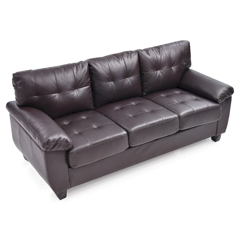 Canapé touffeté en simili cuir marron avec accoudoirs évasés