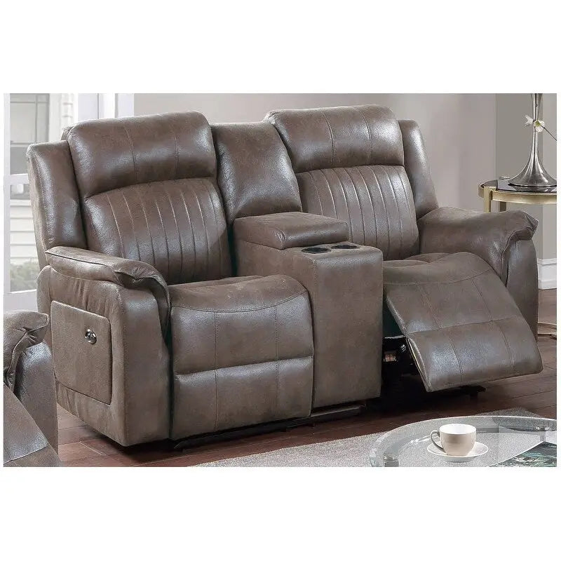 Causeuse manuelle contemporaine avec console 1 place Canapé Meuble de salon Similicuir respirant Café foncé