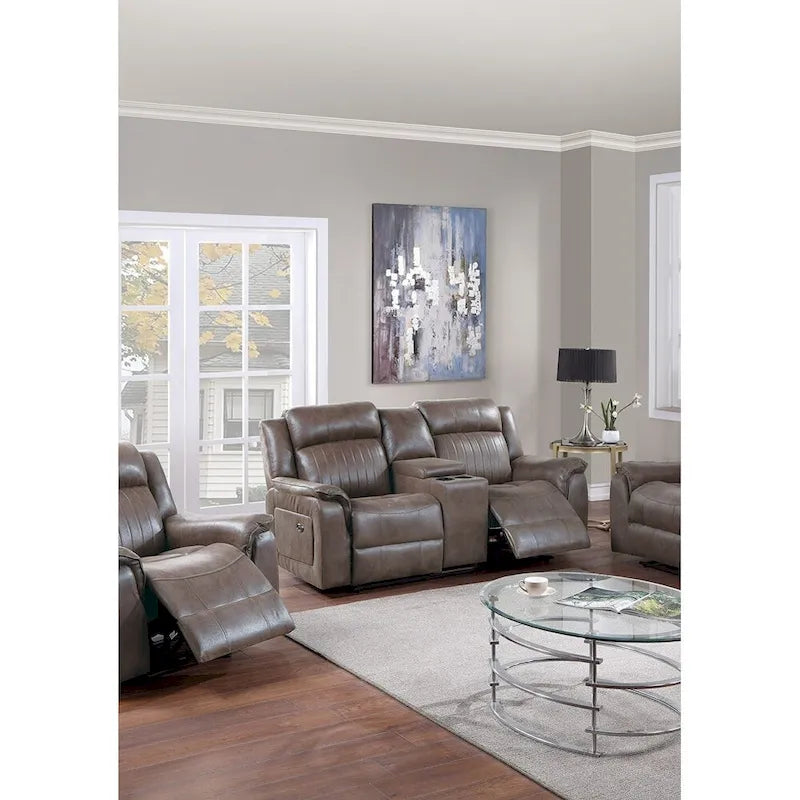 Causeuse manuelle contemporaine avec console 1 place Canapé Meuble de salon Similicuir respirant Café foncé
