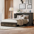 Lit escamotable pliant en bois avec grand tiroir de rangement sous le lit et prises électriques et ports USB latéraux