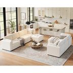 Canapé d'angle modulable en U, grand canapé 9 places avec 2 poufs de rangement, 2 oreillers, canapé confortable et profond moderne