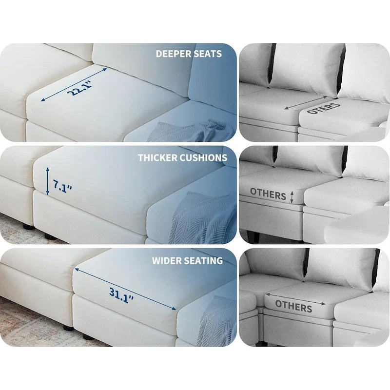 Canapé d'angle modulable en U, grand canapé 9 places avec 2 poufs de rangement, 2 oreillers, canapé confortable et profond moderne