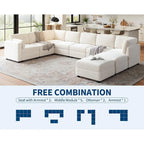 Canapé d'angle modulable en U, grand canapé 9 places avec 2 poufs de rangement, 2 oreillers, canapé confortable et profond moderne