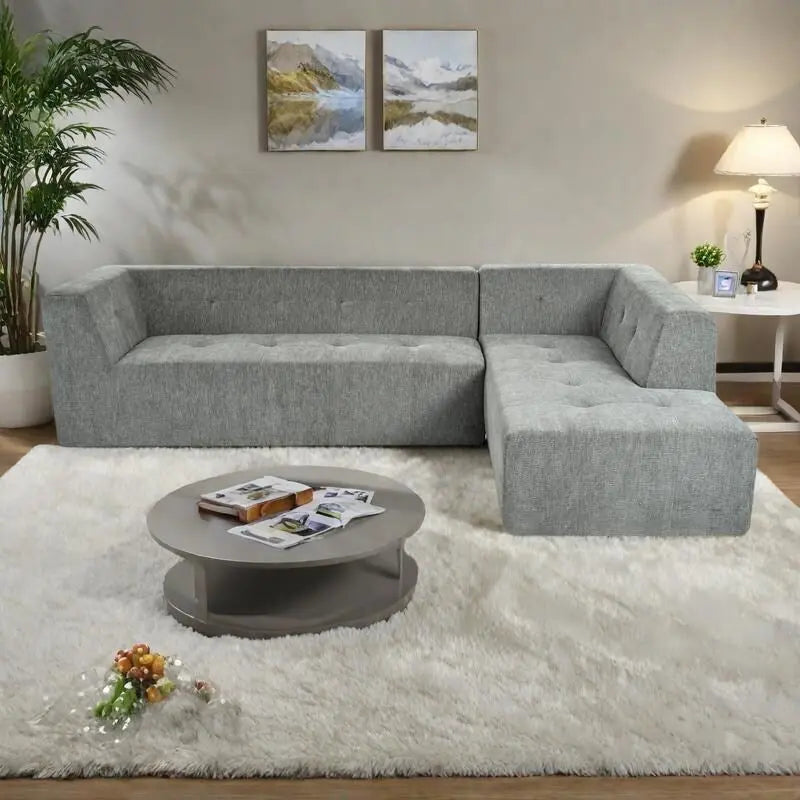 112,2 Canapé-lit modulable en forme de L en chenille avec design combinable librement et sans assemblage requis