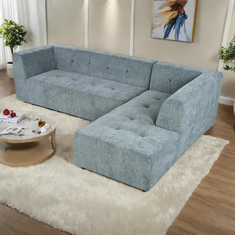 112,2 Canapé-lit modulable en forme de L en chenille avec design combinable librement et sans assemblage requis