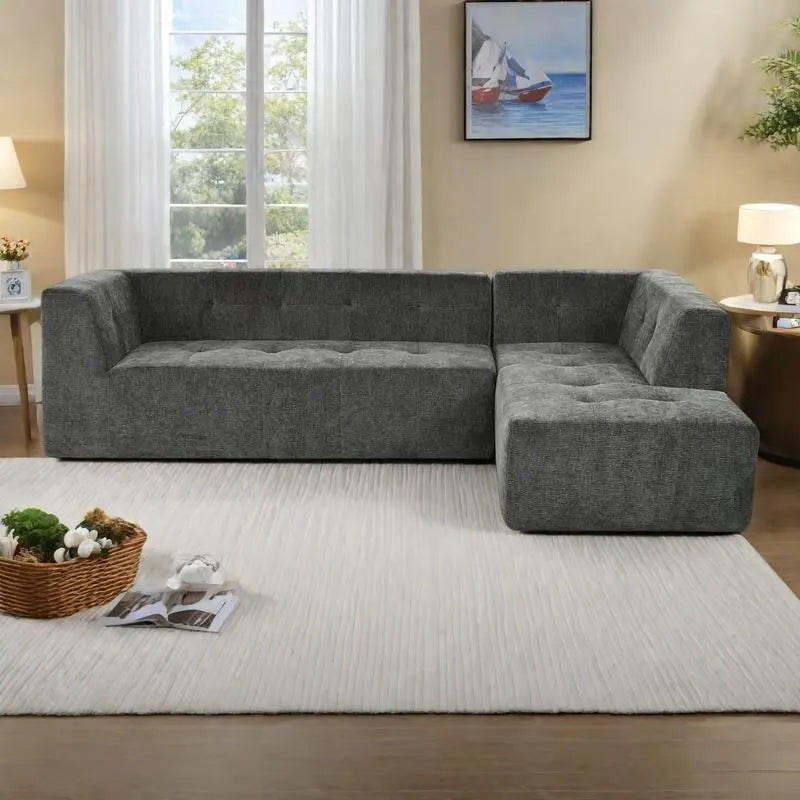 112,2 Canapé-lit modulable en forme de L en chenille avec design combinable librement et sans assemblage requis