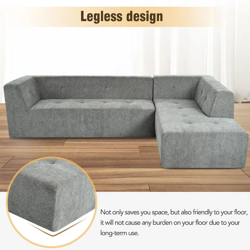 112,2 Canapé-lit modulable en forme de L en chenille avec design combinable librement et sans assemblage requis
