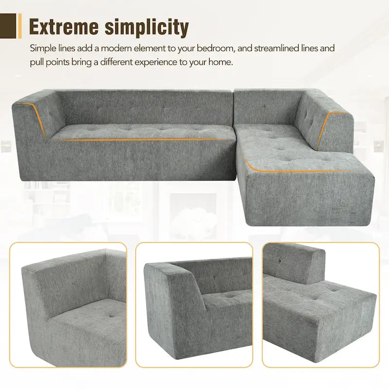 112,2 Canapé-lit modulable en forme de L en chenille avec design combinable librement et sans assemblage requis