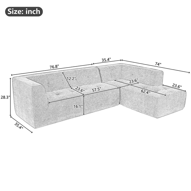 112,2 Canapé-lit modulable en forme de L en chenille avec design combinable librement et sans assemblage requis