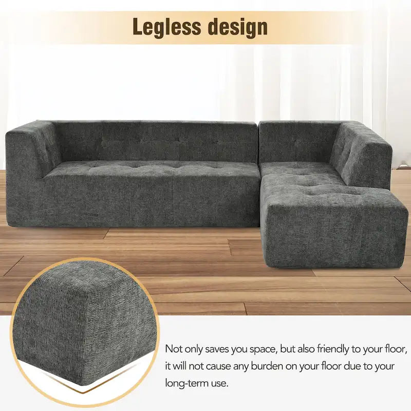 112,2 Canapé-lit modulable en forme de L en chenille avec design combinable librement et sans assemblage requis