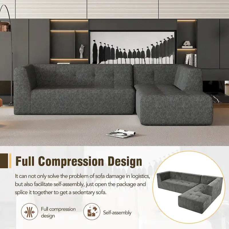 112,2 Canapé-lit modulable en forme de L en chenille avec design combinable librement et sans assemblage requis