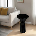 Table d'appoint ronde noire en bois de manguier avec base piédestal