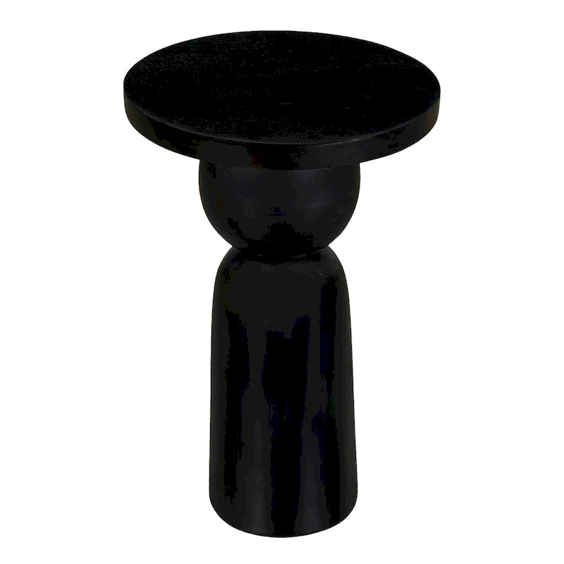 Table d'appoint ronde noire en bois de manguier avec base piédestal