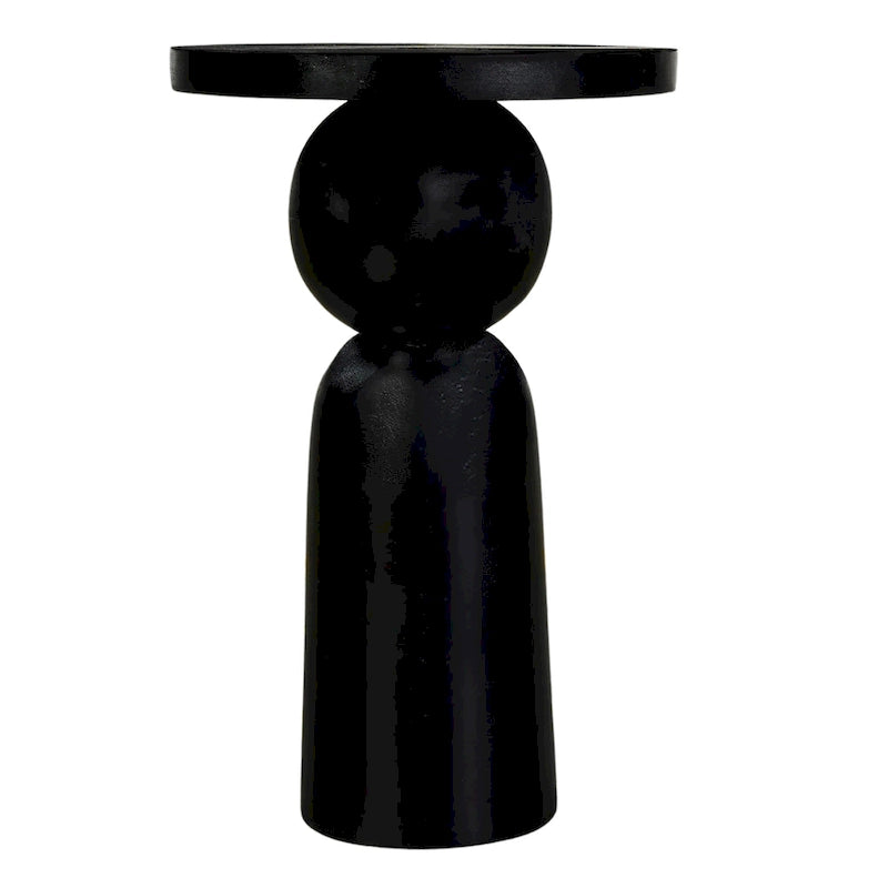 Table d'appoint ronde noire en bois de manguier avec base piédestal