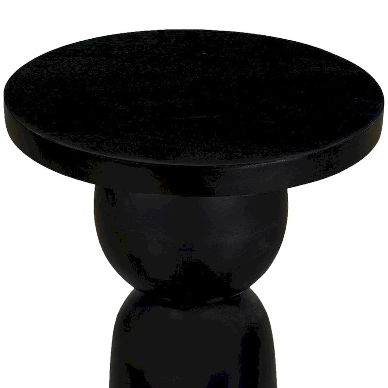 Table d'appoint ronde noire en bois de manguier avec base piédestal