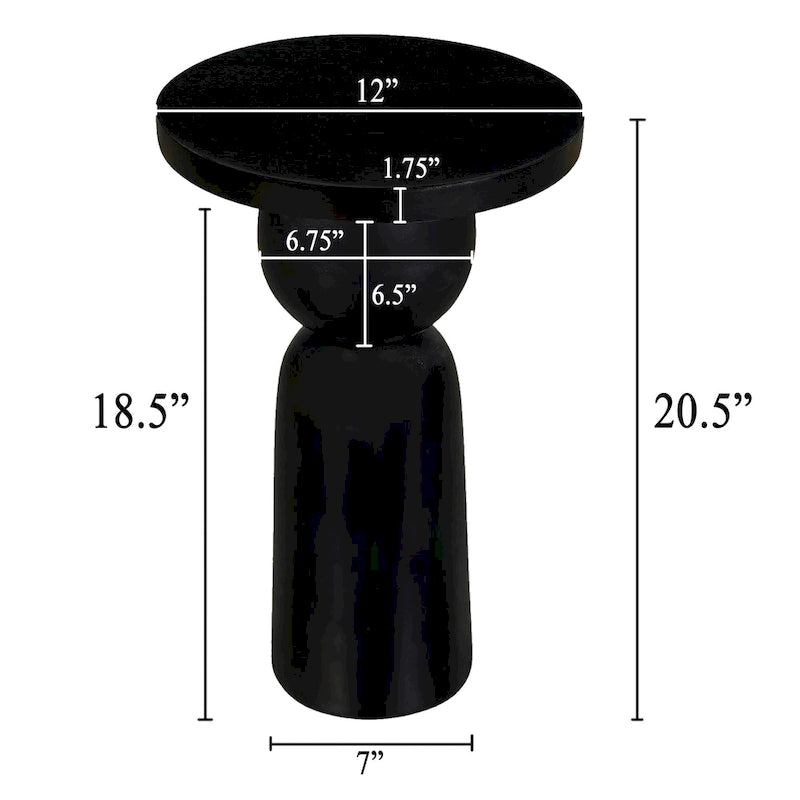 Table d'appoint ronde noire en bois de manguier avec base piédestal