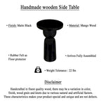Table d'appoint ronde noire en bois de manguier avec base piédestal