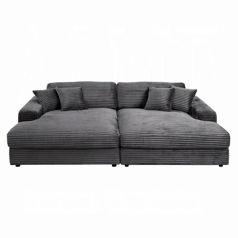 Canapé-lit sectionnel Liny 2 places, 4 coussins décoratifs, velours gris foncé