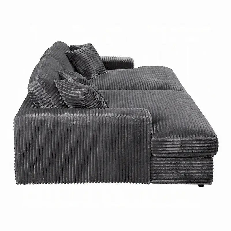 Canapé-lit sectionnel Liny 2 places, 4 coussins décoratifs, velours gris foncé