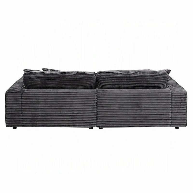 Canapé-lit sectionnel Liny 2 places, 4 coussins décoratifs, velours gris foncé