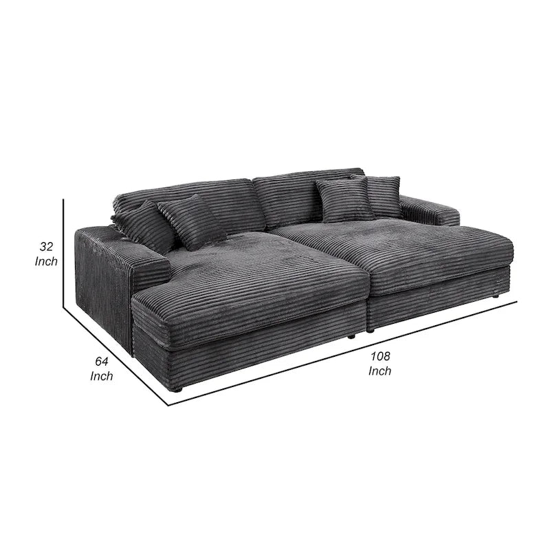 Canapé-lit sectionnel Liny 2 places, 4 coussins décoratifs, velours gris foncé