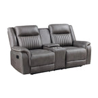 Causeuse inclinable manuelle double Viann, console porte-gobelet, gris 76 pouces