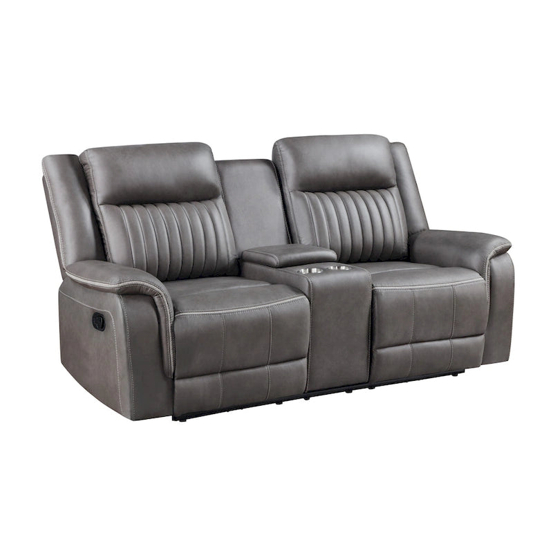 Causeuse inclinable manuelle double Viann, console porte-gobelet, gris 76 pouces