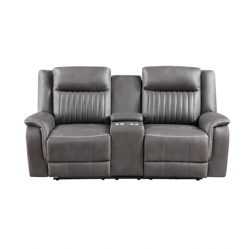 Causeuse inclinable manuelle double Viann, console porte-gobelet, gris 76 pouces