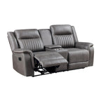 Causeuse inclinable manuelle double Viann, console porte-gobelet, gris 76 pouces