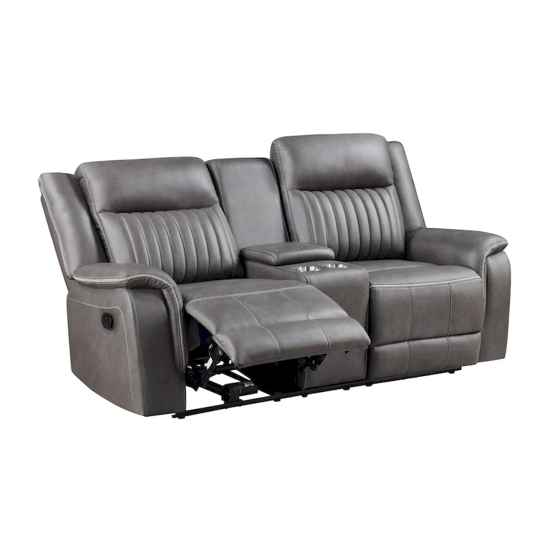 Causeuse inclinable manuelle double Viann, console porte-gobelet, gris 76 pouces